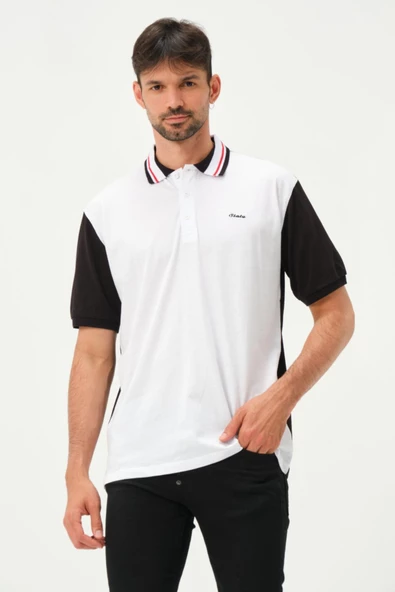 Erkek Çift Renk Polo Yaka T-Shirt Siyah