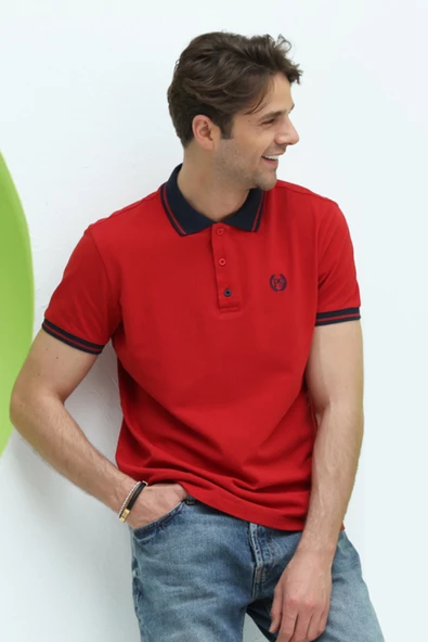Erkek Regular Kalıp Polo Yaka T-Shirt  Kırmızı - 10