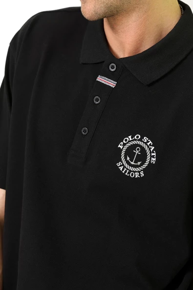 Erkek Relaxed Polo Yaka T-Shirt Siyah - 5
