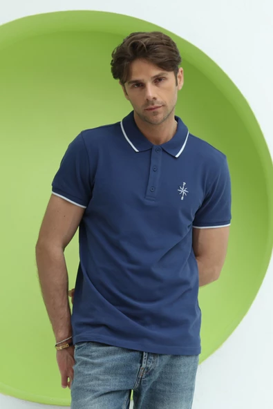 Erkek Polo Yaka Regular Fit T-Shirt İndigo