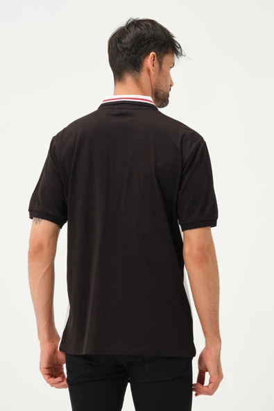 Erkek Çift Renk Polo Yaka T-Shirt Siyah - 3