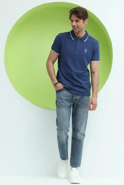Erkek Polo Yaka Regular Fit T-Shirt İndigo - 12