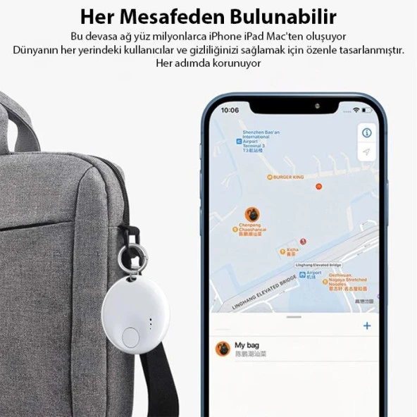 Polham Apple Lisanslı Akıllı Takip ve Kayıp Cihazı Air Tag Kedi Köpek Araç Bavul Kayıp Bulma Cihazı - 4