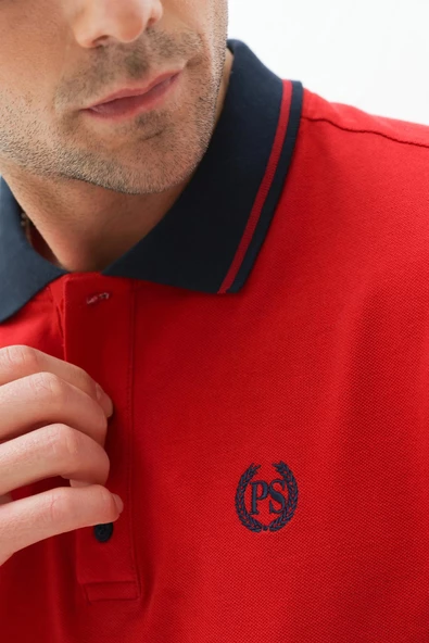 Erkek Regular Kalıp Polo Yaka T-Shirt  Kırmızı - 8