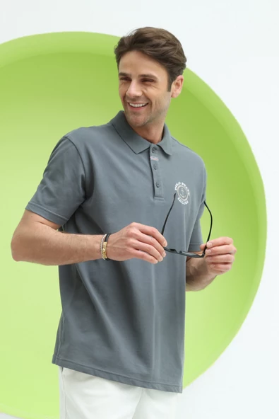 Erkek Relaxed Polo Yaka T-Shirt  Demir - 5