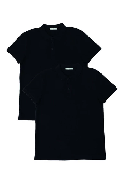 Erkek 2li Polo Yaka T-shirt Siyah