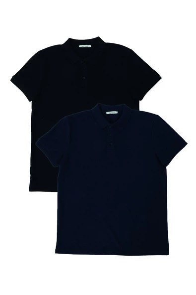 Erkek 2li Polo Yaka T-shirt Siyah-Lacivert