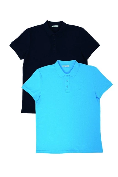 Erkek 2li Polo Yaka T-shirt Mavi-Siyah