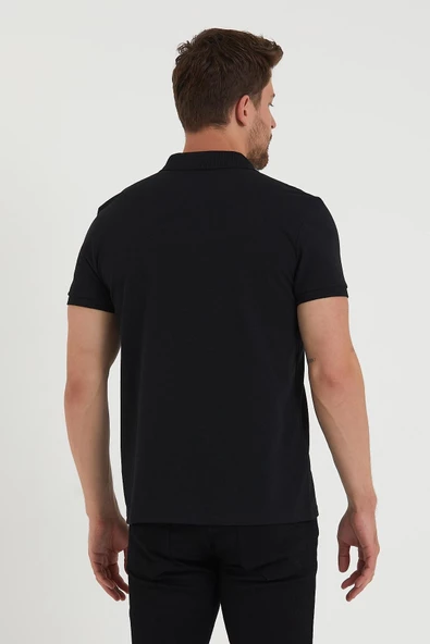 Erkek Regular Fit Polo Yaka 3lü T-shirt Siyah-Siyah-Beyaz - 12