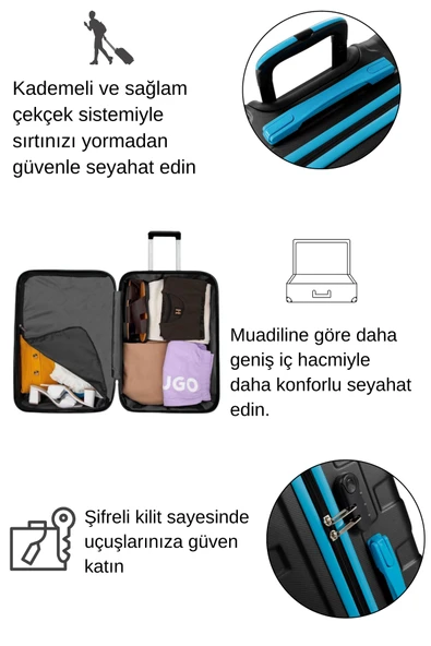 Büyük Boy Valiz 4x2 Teker Siyah 1167 - 6