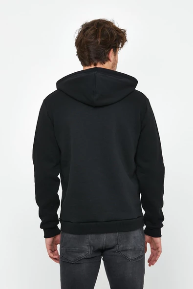 Erkek İskelet Nakışlı 3 İplik Kapüşonlu Sweatshirt Siyah - 12
