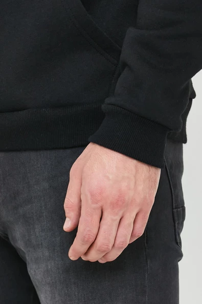 Erkek İskelet Nakışlı 3 İplik Kapüşonlu Sweatshirt Siyah - 7