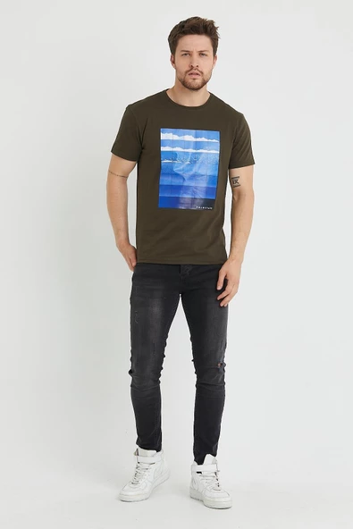 Erkek Baskılı T-shirt Haki - 2