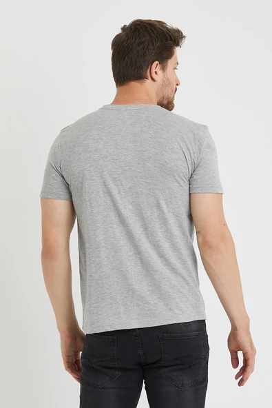 Erkek Baskılı T-shirt Gri Melanj - Resim 4
