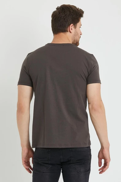 Erkek Baskılı T-shirt Kahverengi - Resim 8
