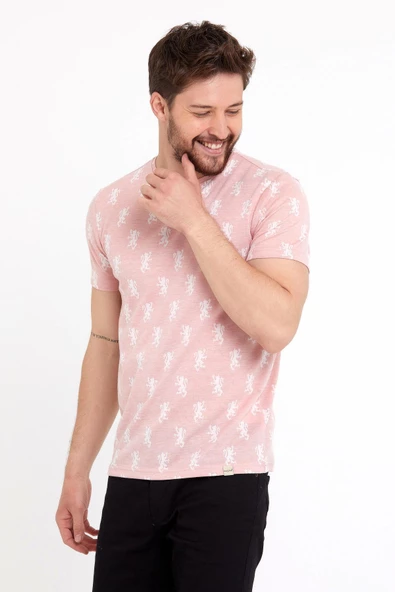 Erkek Jakarlı Basic T-shirt Pembe