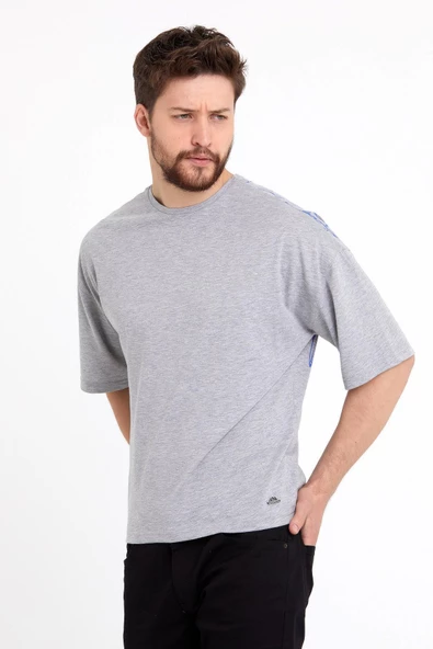 Erkek Oversize Baskılı T-shirt Gri Melanj - 4