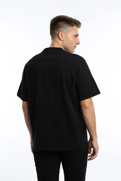 Erkek Oversize Fit Bisiklet Yaka Basic Tişört Siyah - 4