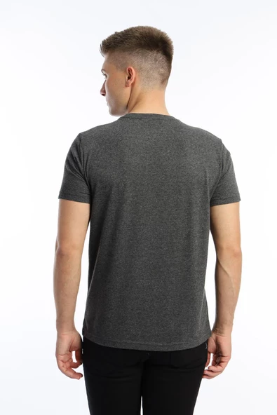 Erkek Golf Nakışlı Regular Fit Basic Tişört Antrasit Melanj - 5