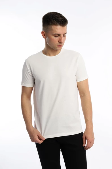 Erkek Golf Nakışlı Regular Fit Basic Tişört Beyaz - 1