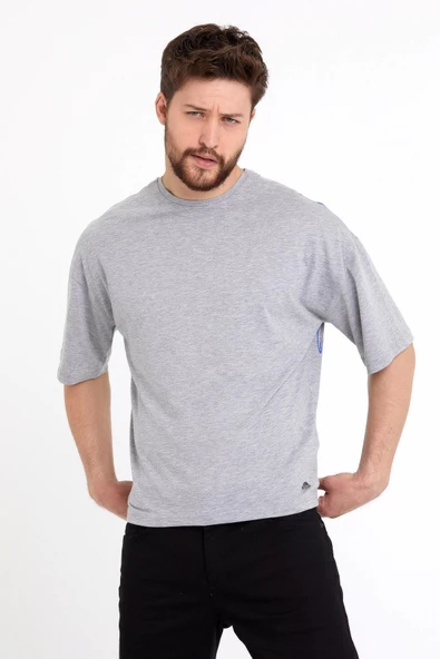 Erkek Oversize Baskılı T-shirt Gri Melanj - 2