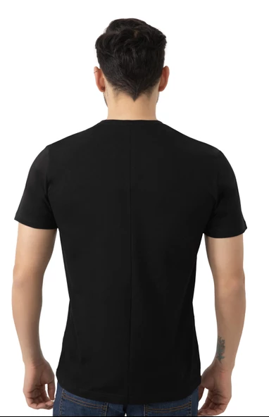 Erkek Bisiklet Yaka Regular Fit Tişört Siyah - 3