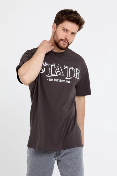 Erkek Oversize Baskılı T-shirt Kahverengi - 10