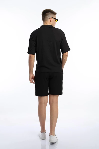 Erkek Crinkle Kumaş Regular Fit Gömlek Siyah - 4