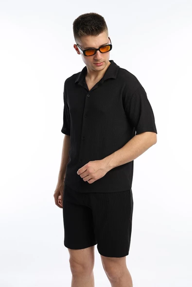 Erkek Crinkle Kumaş Regular Fit Gömlek Siyah - 2