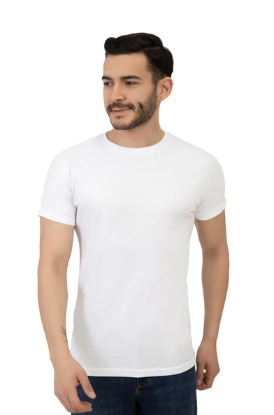 Erkek Bisiklet Yaka Regular Fit Basic Tişört Beyaz ürün görseli 1