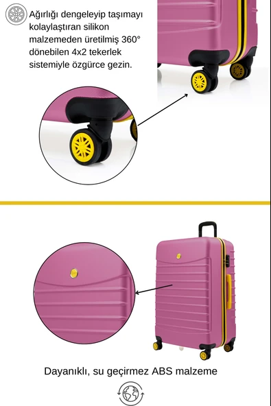 Orta Boy Valiz 4x2 Teker Pembe 1168 - Resim 2