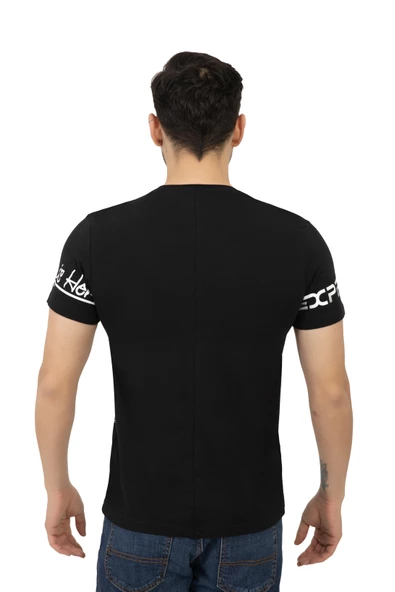 Erkek Ön Arka Baskılı Regular Tişört Siyah - Resim 3