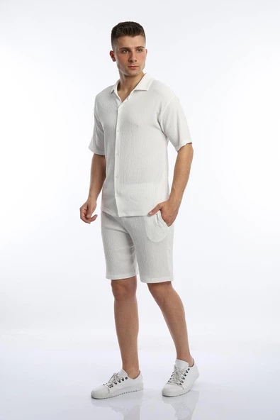 Erkek Crinkle Kumaş Regular Fit Gömlek Beyaz - 4
