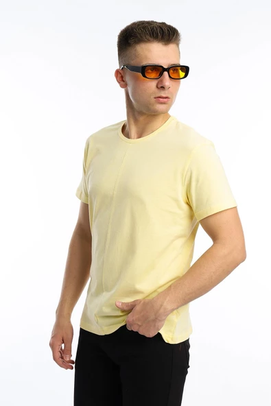 Erkek Bisiklet Yaka Regular Fit Carbon Fırçalı Tişört Sarı ürün görseli 1