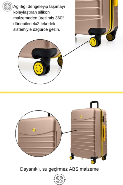 Kabin Boy Valiz 4x2 Teker Altın 1168 - Resim 3