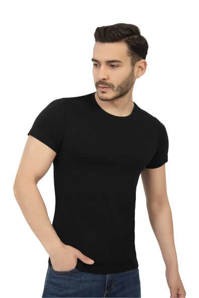 Erkek Bisiklet Yaka Regular Fit Basic Tişört Siyah