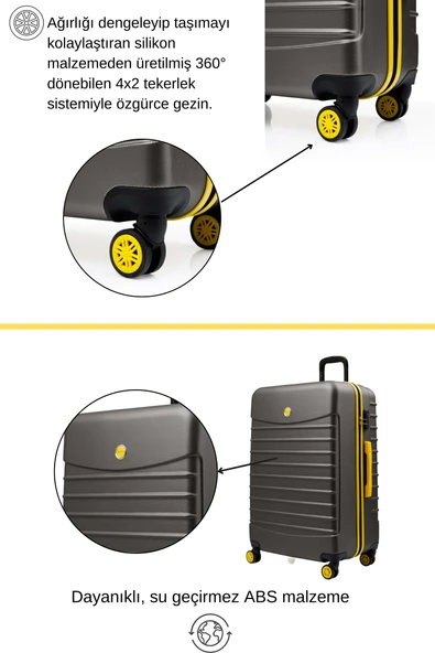 Orta Boy Valiz 4x2 Teker Antrasit 1168 - Resim 3