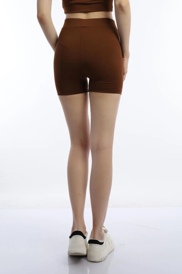 Kadın Slim Fit Allegro Kumaş Şort Kahverengi - 5