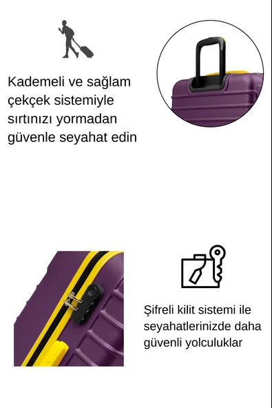 Büyük Boy Valiz 4x2 Teker Mor 1168 - Resim 4