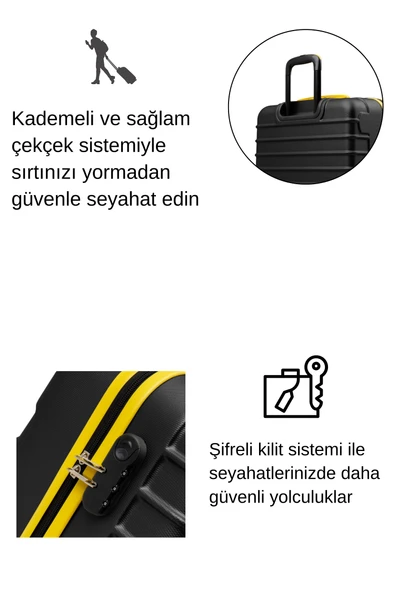 Büyük Boy Valiz 4x2 Teker Siyah 1168 - Resim 4