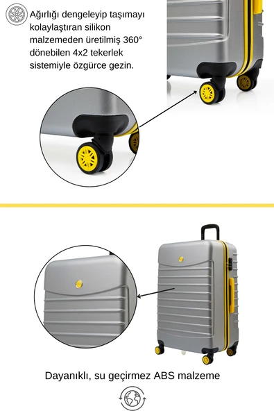 Kabin Boy Valiz 4x2 Teker Gri 1168 - Resim 2