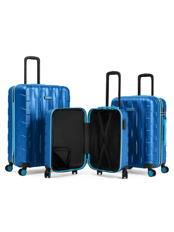 3'lü Valiz Seti Büyük Boy - Orta Boy - Kabin Boy Mavi 1167 - Resim 2
