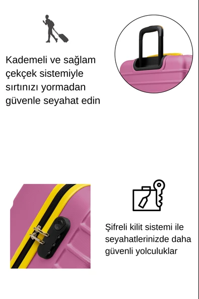 Büyük Boy Valiz 4x2 Teker Pembe 1168 - 4