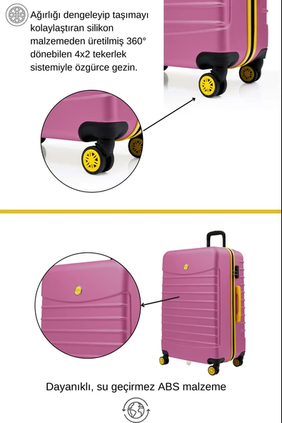 Büyük Boy Valiz 4x2 Teker Pembe 1168 - 3
