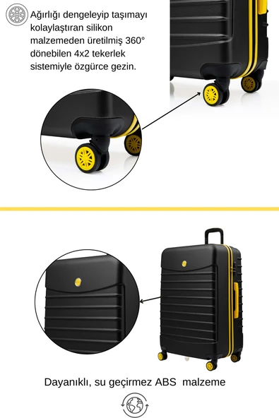 Büyük Boy Valiz 4x2 Teker Siyah 1168 - Resim 3