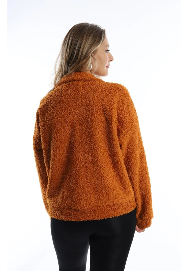 Kadın Çıt Çıt Kapamalı Kıvırcık Peluş Ceket  Tarçın - Resim 10