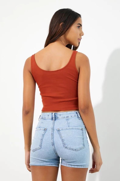 Nakışlı Kadın Askılı Crop Atlet Kiremit - Resim 8