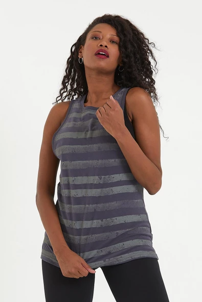 Kadın %100 Pamuk Biye Detaylı Atlet Antrasit - Resim 3