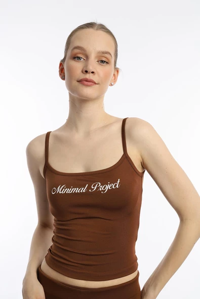 Kadın Slim Fit Allegro Kumaş Atlet Kahverengi - 4