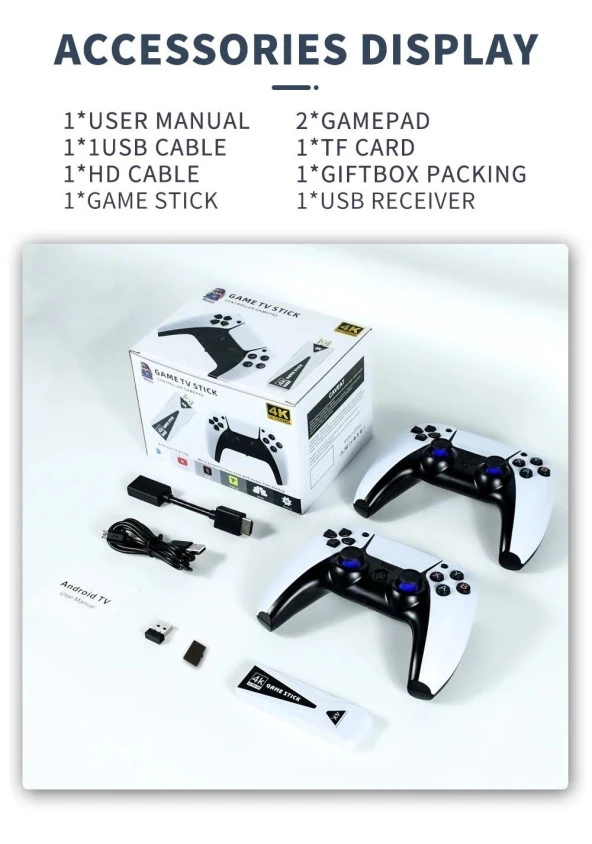 BYOZTEK GT68 Game TV Stick Android TV Stick 4K ULTRA HD 10000+ Games Retro  2.4G Wireles Android 7.1 - 3